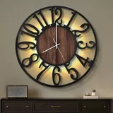 Maxstar 60CM Große Wanduhr Für Wohnzimmer, Batteriebetrieben,Still, Nicht Tickend, Holzstil, Moderne LED-Wanduhr Für Schlafzimmer, Garage, Büro, Esszimmer, Küchendekor (Arabische Ziffer,Schwarz-24)