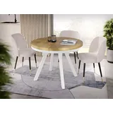 WFL GROUP Esstisch Lume Weiß ausziehbar rund modern mit weißen Holzbeinen (MADE IN EU, erhältlich in 3 Größen – 90/100/100 cm, ausziehbar auf 170/150/200 cm), platzsparender Tisch für kleine Küche, Esszimmer oder Wohnzimmer braun 90 cm x 76.00 cm x 90 cm