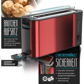 Arendo Frühstücksset, Wasserkocher ELEGANT 1,5L, 2 Scheiben Toaster Langschlitz, Rot