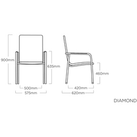 Kettler Stapelsessel Diamond Alu silber/Sunbrella® flanelle Stapelstuhl 57,5x62x90 cm