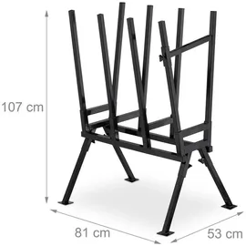 Relaxdays Sägebock, Holzsägearbeiten, 400 kg, Sägegestell für Kettensägen, Stabiler Stahl, HBT 107 x 81 x 53 cm, schwarz