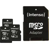 Intenso 3423593 64 GB, 3er-Pack mit SD-Adapter, Lesegeschwindigkeit bis 90 MB/s, Class 10 UHS-I, Speicherkarte für Smartphones