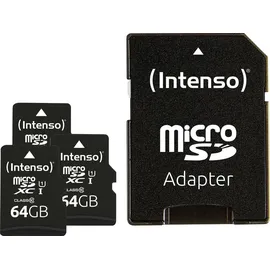 Intenso 3423593 64 GB, 3er-Pack mit SD-Adapter, Lesegeschwindigkeit bis 90 MB/s, Class 10 UHS-I, Speicherkarte für Smartphones