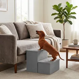 Relaxdays Hundetreppe 2 Stufen Grau 40 cm x 35 cm x 32 cm