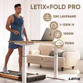 Letix Elektrisches Laufband FoldPro 2in1 mit LCD-Display, Bluetooth & APP Funktion, für zu Hause und Büro, motorisiertes Fitnessgerät, Heimtrainer - Holzoptik