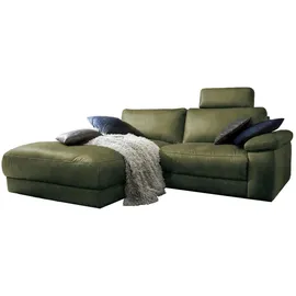 KAWOLA Ecksofa motorischer Relaxfunktion LOLA Dunkelgrün Webstoff Relaxfunktion