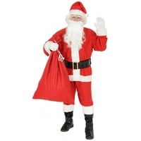 Foxxeo 9-teiliges Weihnachtsmann Nikolauskostüm Kostüm für Herren Mit - Mütze, Bart, Gürtel und Handschuhe, Gr.-S, Rot-Weiß