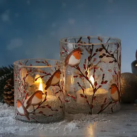 MARELIDA Teelichthalter ROTKEHLCHEN Windlicht Bruchglasoptik H: 13cm D: 11,5cm