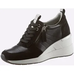 Sneaker HEINE, Damen, Gr. 36, schwarz, Leder, Glattleder, Veloursleder, modisch, Schuhe