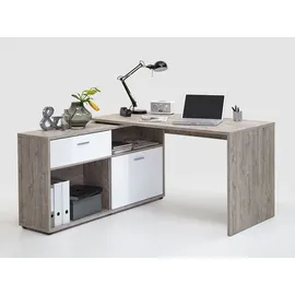 FMD Möbel, 367-001 Diego Schreibtisch, Holzwerkstoff, Sandeiche/Hochglanz-Weiß, Maße 134.0 x 141.0 cm