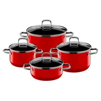 Topfset Elegance Line Induktion 4-teilig, Kochtopfset mit Glasdeckel, Silargan Funktionskeramik, e Induktions Töpfe, rot - Rot