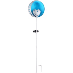 LED Solar Steck Lampe Außen Beleuchtung Dekor Stanzung Welcome Garten Leuchte blau silber
