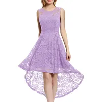 MuaDress 6006 Elegante Abendkleider Cocktailkleider Damenkleider Brautjungfernkleider aus Spitzen Knielange Rockabilly Ballkleid Rund Ausschnitt Lavender XL - XL