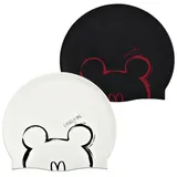 2 Stück Silikon Schwimmkappe,Badekappe Kinder,Elastische Silikon Gedruckt Badekappen,Jungen und Mädchen im, Bequeme Passform für langes und kurzes Haar (Weiß und Schwarz)