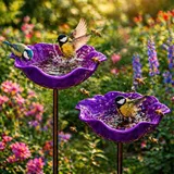 2 Stuick Gartenstecker VogelträNke Blume, Handgefertigt BienenträNke Keramik, Blumen Gartenstecker VogelträNke, BienenträNke FüR Den Garten, Gartendeko FüR DraußEn (2-B)