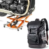 Set: Motorrad Hebebühne Midlift XL bis 500kg orange ConStands mit Motorrad Rucksack RL3 Hecktasche Vintage 24Ltr sw