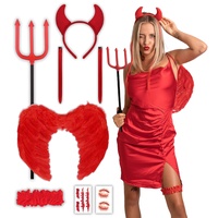 Roter Teufel Kostüm - Halloween Kostüm Damen - Erwachsene & Teenager Eine Größe passt allen – 2023 Trending Kostüm