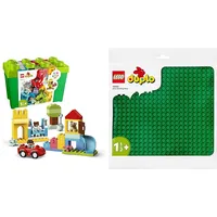 LEGO 10914 DUPLO Deluxe Steinebox, Lernspielzeug & 10980 DUPLO Bauplatte in Grün, Grundplatte für DUPLO Sets, Konstruktionsspielzeug für Kleinkinder, Mädchen und Jungen