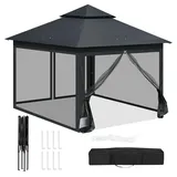 WOLTU Pavillon 3x3 m, Faltpavillon mit Moskitonetz, Partyzelt wasserdicht stabil, höhenverstellbares Partyzelt UV-Schutz, Gartenpavillon mit 4 Seitenteilen, Festzelt mit Tragtasche, Anthrazit