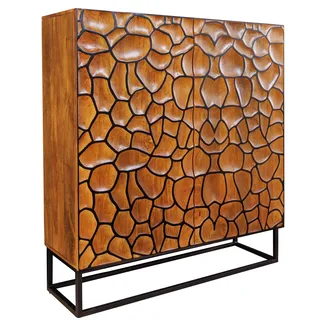 Riess Ambiente massivholz Highboard Vulcano 120cm braun Mangoholz Handmade Metallgestell schwarz Wohnzimmerschrank Sideboard Geschirrschrank Schrank