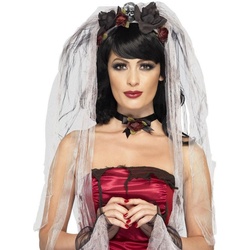 Smiffys Kostüm Geisterbraut Accessoire-Set, Schicker Brautschleier für den Tag der Toten schwarz