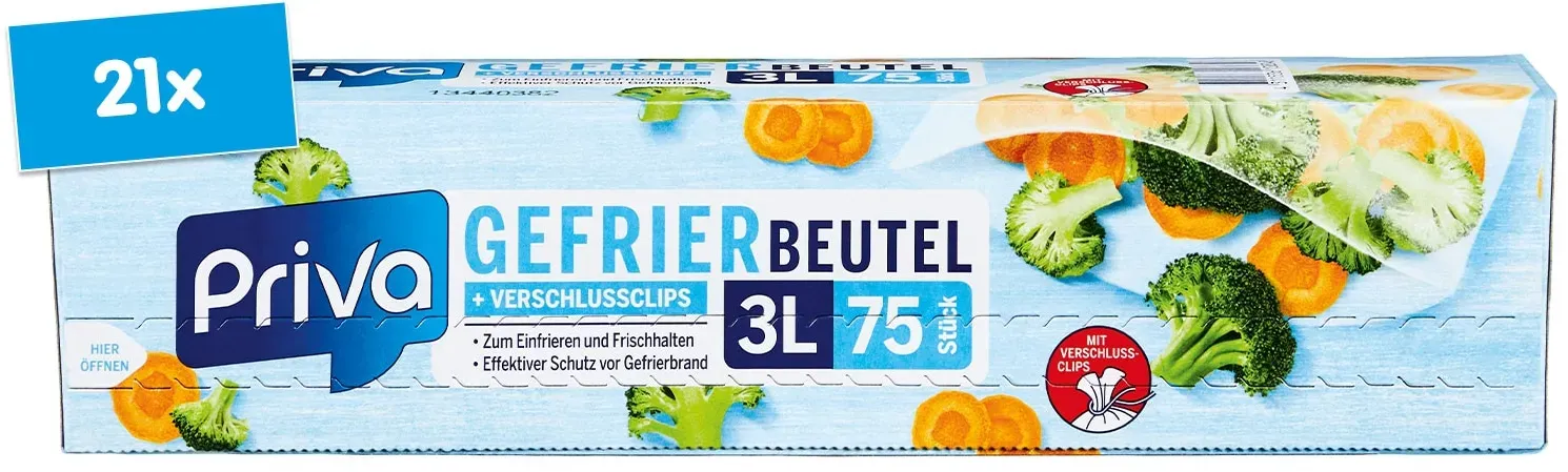 Priva Gefrierbeutel 75 x 3 Liter, 21er Pack