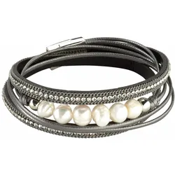 Armband »zum Wickeln, trendy«, mit Strassstein - mit Wachsperle, 338351-0 grau-silberfarben + kristallweiß