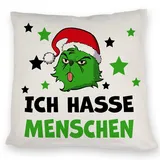 Weihnachtsmuffel Kissen mit Spruch Ich Hasse Menschen EIN DekoKissen für die Couch Motiv Weihnachtsmotiv WeihnachtsKissen Weihnachten Spruch Sofa Lustig