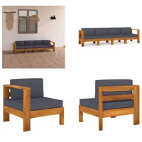 vidaXL 4 Sitzer Gartensofa mit Dunkelgrauen Auflagen Massivholz Akazie - Gartensofa - Gartensofas - Gartenbank - Gartenbänke - Grau