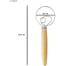 layba Dänischer Teigbesen – Edelstahlschlaufen & ergonomischer Holzgriff – Perfekt für Brot-, Kuchen- & Pizzateig – Robust, langlebig