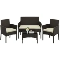 Yaheetech Balkonset Gartenmöbel-Set, 4-er Set Rattanmöbel für 4 Personen beige|braun