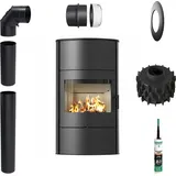 Kratki Kaminofen KRATKI AB/S/2/ROLLO Stahl Schwarz/Abdeckplatte Glas