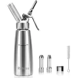 Rotass Sahnebereiter Edelstahl 500ml mit 3 Tüllen Sahnespender für Desserts Sahnebereiter Espumas Siphon Sahnesiphon Espuma Flasche Schlagsahne Maker