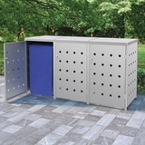 SECOLI mülltonnenbox 3 tonnen 3er mülltonnenbox mülltonnenbox 3er 240l mülltonnenbox Metall Abschließbar Edelstahl-Silber-3 Tonnen-207x77,5x115 cm