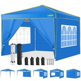 COBIZI Pavillon 3x3 Wasserdicht Stabil Winterfest Partyzelt, Faltpavillon 3x3 mit 4 Seitenteilen, 100% Wasserdicht und UV 55+ Tragbares High-End Tragbarkeit Gartenpavillon, Blau