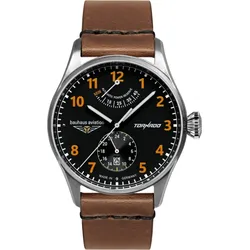 Bauhaus Aviation Automatik Aviation 27905 - Leuchtzeigern,Schwarzes Ziffernblatt mit orangen Zahlen/Indices,braun - 42mm