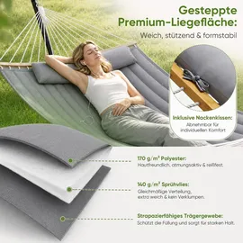Sekey Hängematte Doppelhängematte mit Kissen bis 200 kg belastbar für 2 Personen XXL Hängesessel für Garten Balkon Camping Outdoor St... - Grau