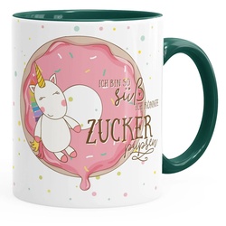 MoonWorks Tasse Tasse mit Innenfarbe Einhorn auf Donut Ich bin so süß ich könnte Zucker pupsen Unicorn mit Innenfarbe MoonWorks®, Keramik grün