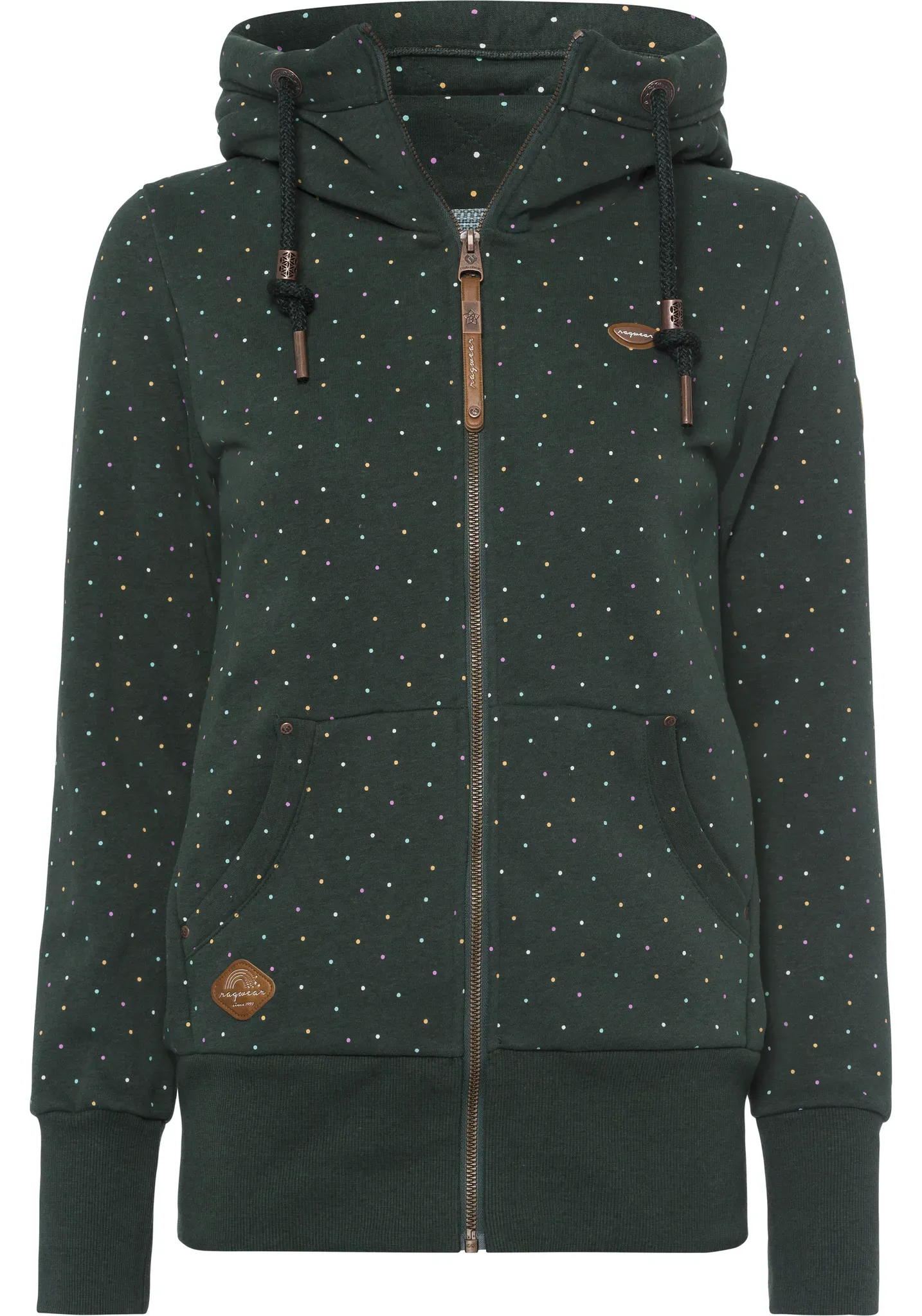 Ragwear Kapuzensweatjacke »NESKA DOTS MULTICOLOR ZIP O«, Longsleeve Jacke im Multicolor-Allover-Dots-Print-Design Ragwear green XS (34)