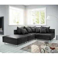 DeLife Eckcouch Clovis Anthrazit Antik Optik mit Hocker Ottomane Links Ecksofa modular - Grau/Schwarz