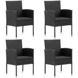 vidaXL Gartenstühle mit Kissen in Schwarz 4 Stk. Schwarz Polyrattan