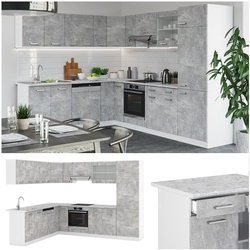 VICCO KÜCHENZEILE R-LINE ECKKÜCHE WINKEL KÜCHE EINBAU BETON OHNE ARBEITSPLATTEN