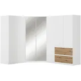 Rauch Möbel Eckkleiderschrank, Weiß, Eiche Artisan, 8 Fächer, 2 Schubladen, 208x197x253 cm, Blauer Engel, Goldenes M, BQ - Bündnis für Qualität, Made in Germany, Schrankfront mit Spiegel, Schlafzimmer, Kleiderschränke, Eckschränke