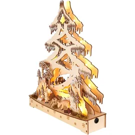 Brubaker 3D Lichterbogen - LED Schwibbogen - Tannenbaum Wald - Weihnachtsbeleuchtung Holz - 34 x 28 x 9 cm - Handbemalte Weihnachtsdeko - Braun/Weiß