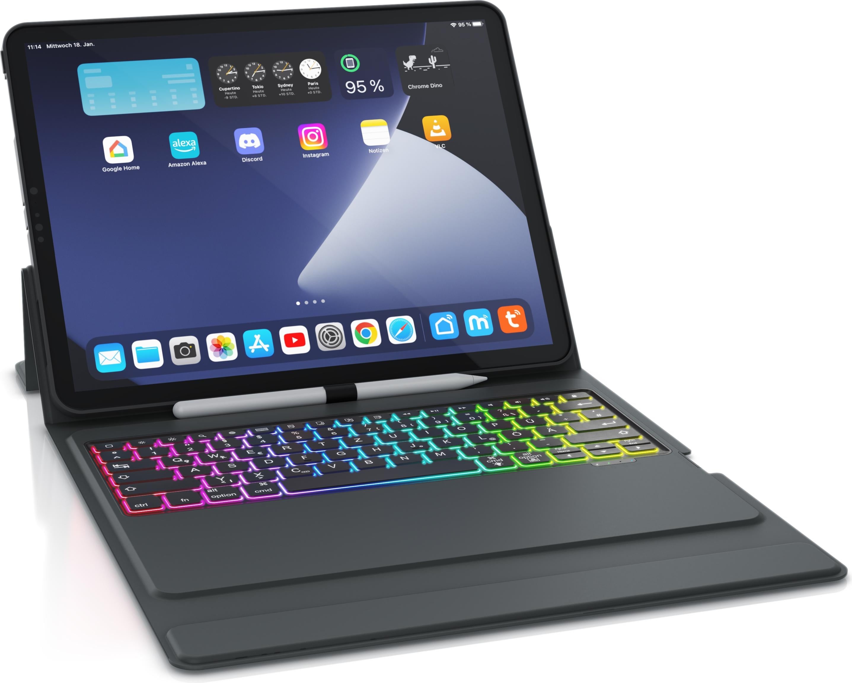 Aplic Bluetooth Tablet Tastatur für iPad Pro 12,9 Zoll Gen 3 + 4, 500 mAh Akku, Keyboard mit Case, Tablet Tastatur, Schwarz