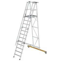 Podestleiter 12 Stufen, fahrbar, Aluminium/Aluminium