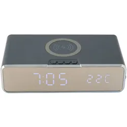 Tischuhr mit kabelloser Smartphone Ladefunktion Temperatur Alarm blau