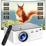 WTONISY 2.4G 5G 4K Mini Beamer Mit Bluetooth, Nativem 1080P,Einer Helligkeit von 12000 Lux und Einem 5W Lautsprecher,Ideal für das Heimkino...