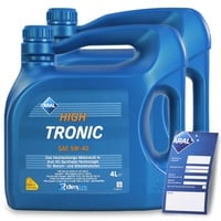 2x 4 L = 8 Liter ARAL HighTronic 5W-40 Motoröl inkl. Ölwechselanhänger