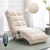 Relaxliege 55x148x84 Cm Beige Leinen Mit Vibrationsfunktion Und Seitentasche